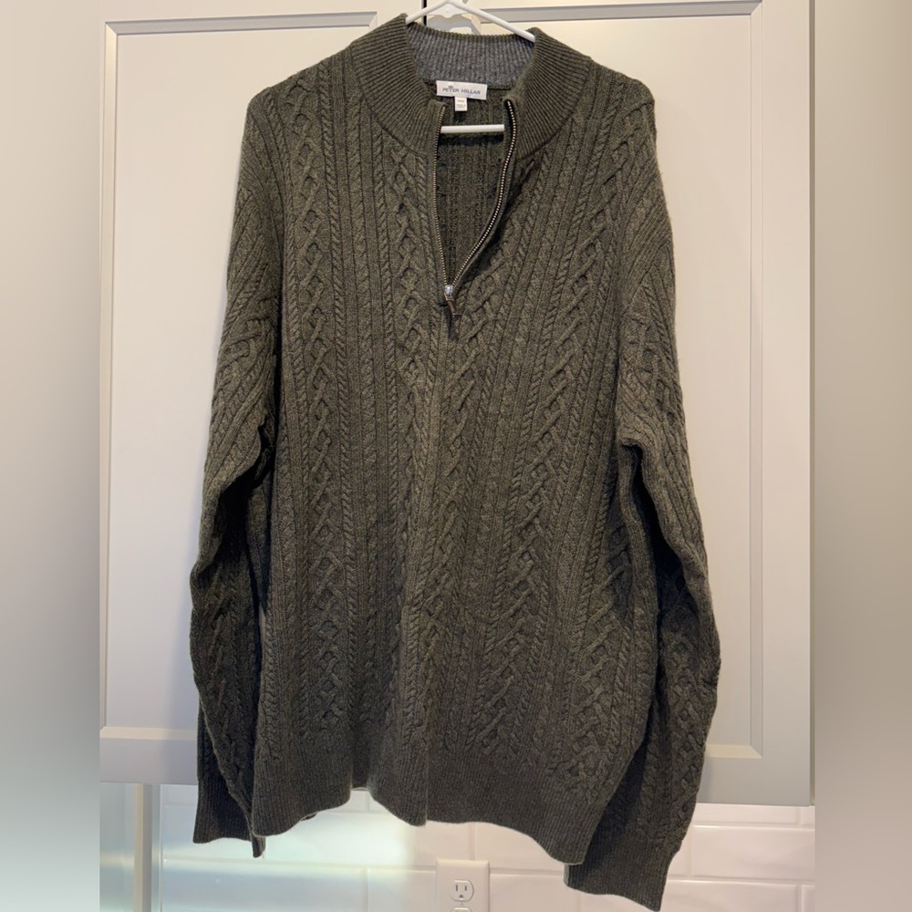 Peter Millar Wool Quarter Zip Sweater, Forest Green, XXL